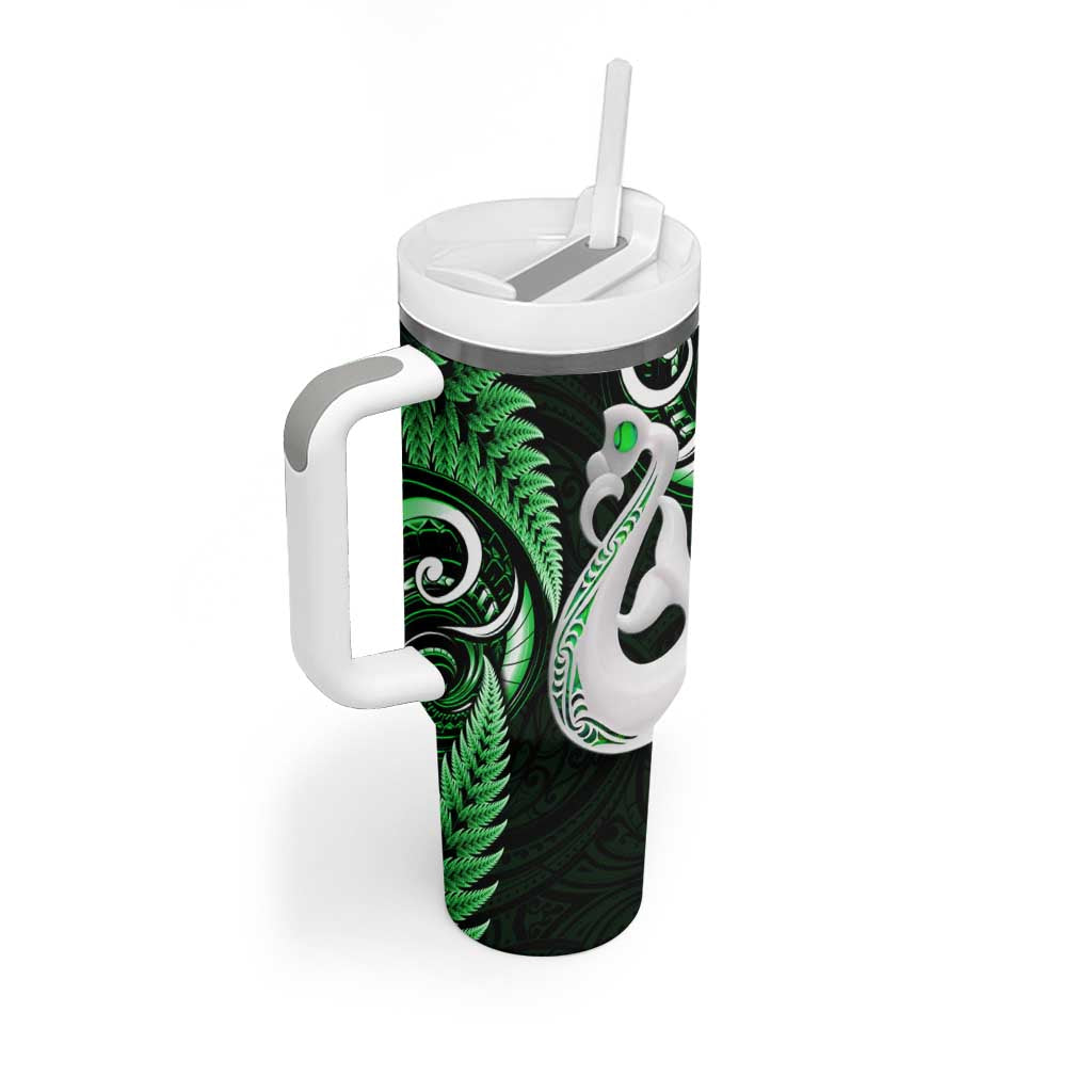 New Zealand Tumbler With Handle Aotearoa Silver Fern With Manaia Maori Unique Green LT14 - Polynesian Pride