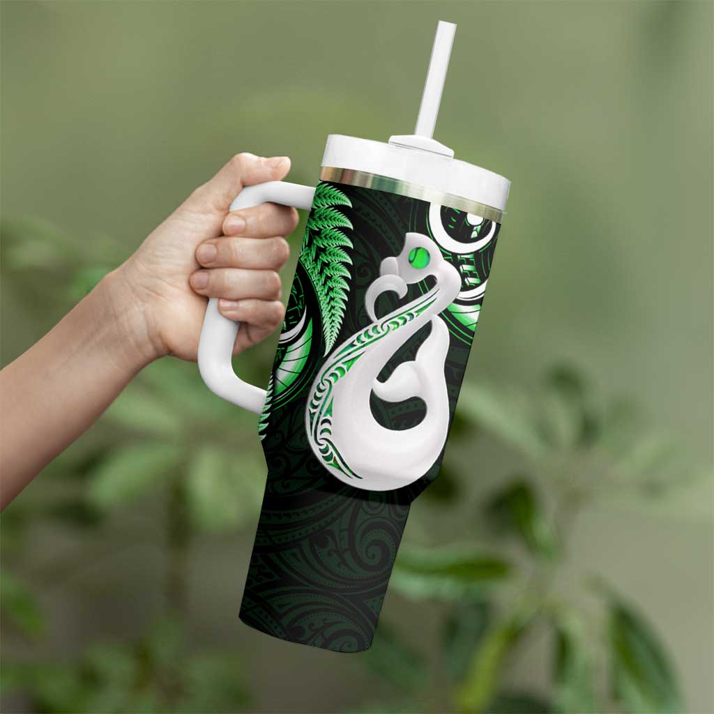 New Zealand Tumbler With Handle Aotearoa Silver Fern With Manaia Maori Unique Green LT14 - Polynesian Pride