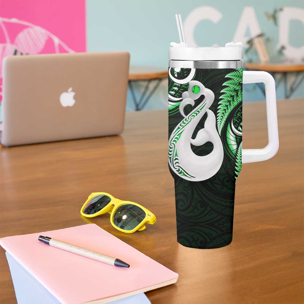 New Zealand Tumbler With Handle Aotearoa Silver Fern With Manaia Maori Unique Green LT14 - Polynesian Pride