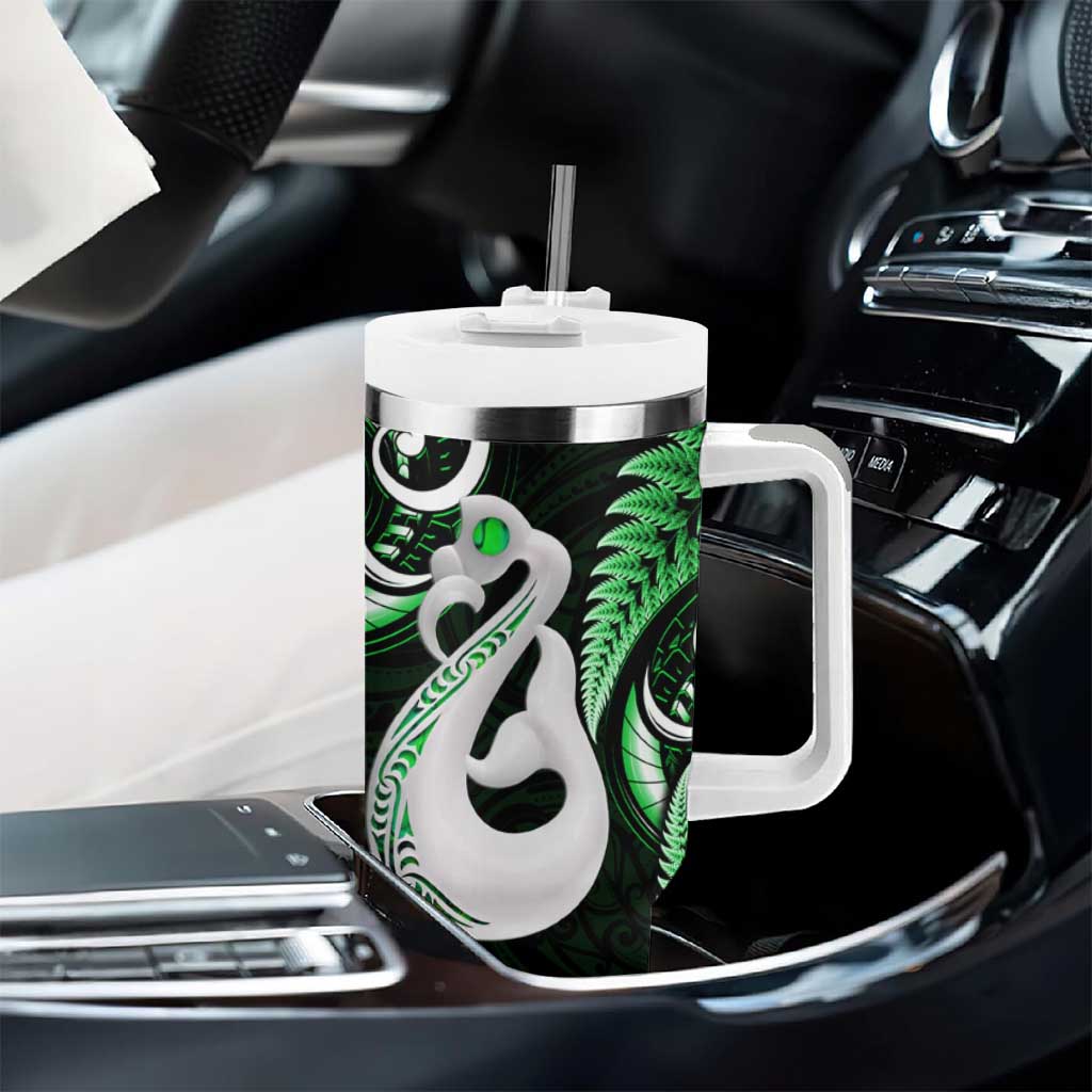 New Zealand Tumbler With Handle Aotearoa Silver Fern With Manaia Maori Unique Green LT14 - Polynesian Pride