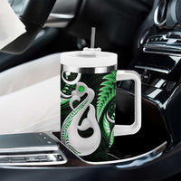 New Zealand Tumbler With Handle Aotearoa Silver Fern With Manaia Maori Unique Green LT14 - Polynesian Pride