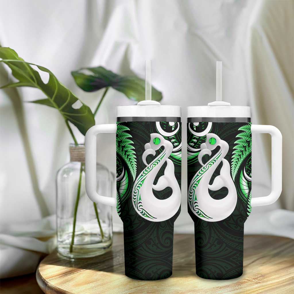 New Zealand Tumbler With Handle Aotearoa Silver Fern With Manaia Maori Unique Green LT14 - Polynesian Pride