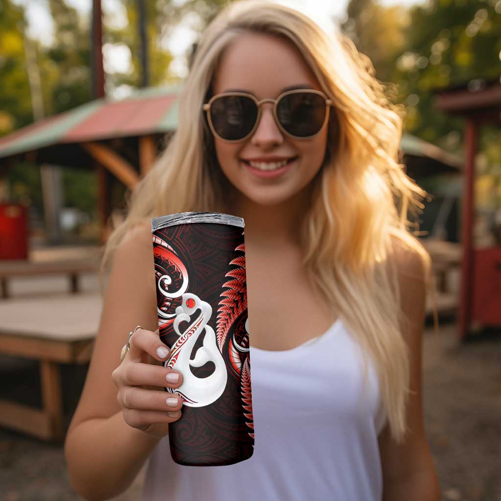 New Zealand Skinny Tumbler Aotearoa Silver Fern With Manaia Maori Unique Red LT14 - Polynesian Pride