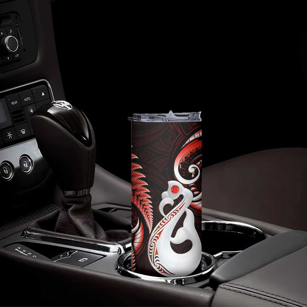 New Zealand Skinny Tumbler Aotearoa Silver Fern With Manaia Maori Unique Red LT14 - Polynesian Pride