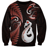Personalised New Zealand Sweatshirt Aotearoa Silver Fern With Manaia Maori Unique Red LT14 Unisex Red - Polynesian Pride