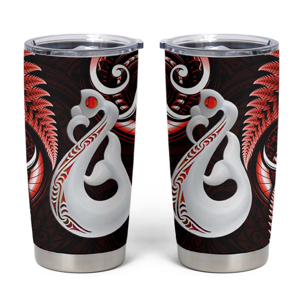 New Zealand Tumbler Cup Aotearoa Silver Fern With Manaia Maori Unique Red LT14 Red - Polynesian Pride