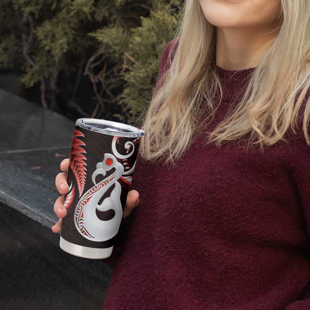 New Zealand Tumbler Cup Aotearoa Silver Fern With Manaia Maori Unique Red LT14 - Polynesian Pride