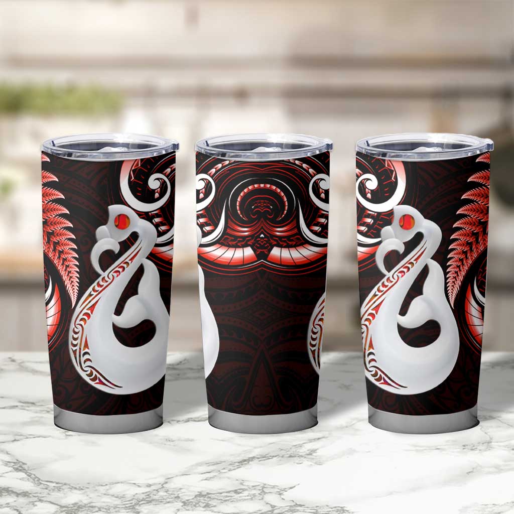 New Zealand Tumbler Cup Aotearoa Silver Fern With Manaia Maori Unique Red LT14 - Polynesian Pride