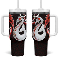 New Zealand Tumbler With Handle Aotearoa Silver Fern With Manaia Maori Unique Red LT14 One Size: 40 oz Red - Polynesian Pride