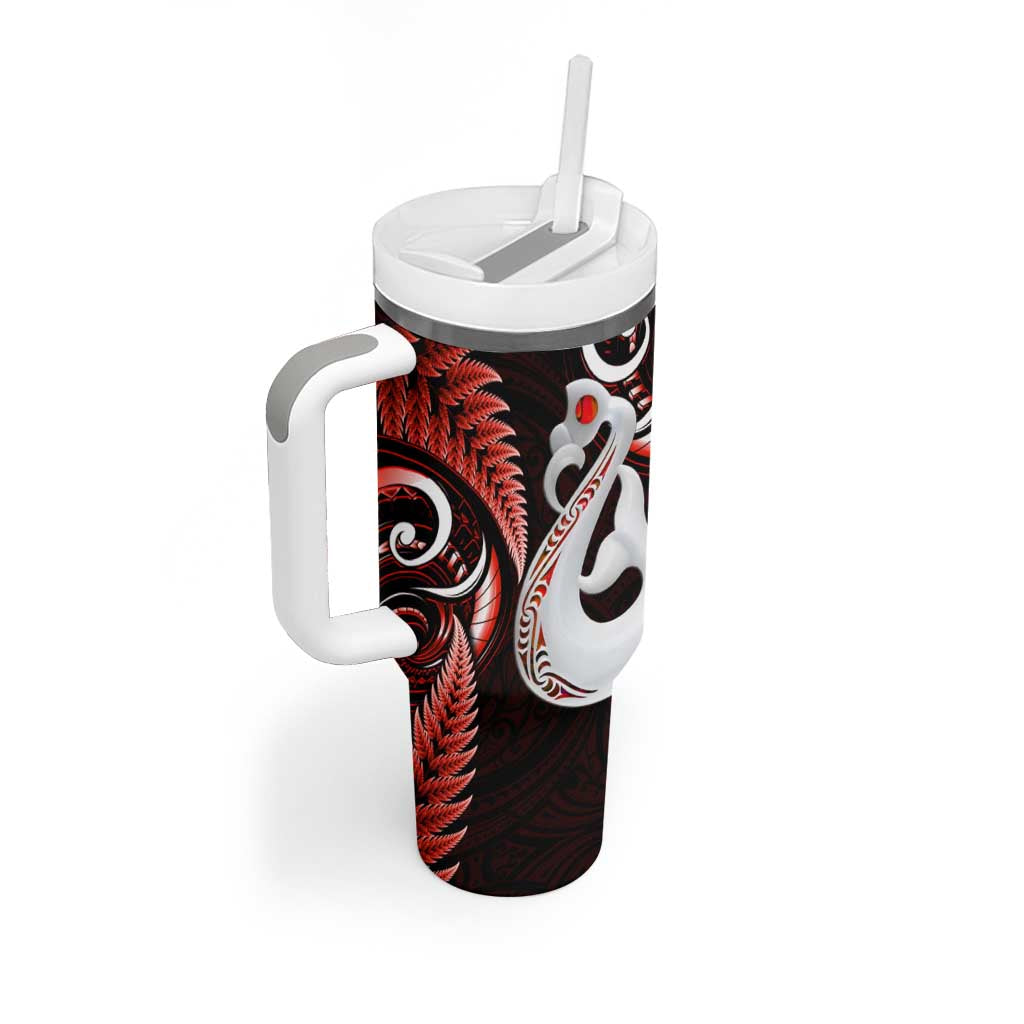 New Zealand Tumbler With Handle Aotearoa Silver Fern With Manaia Maori Unique Red LT14 - Polynesian Pride