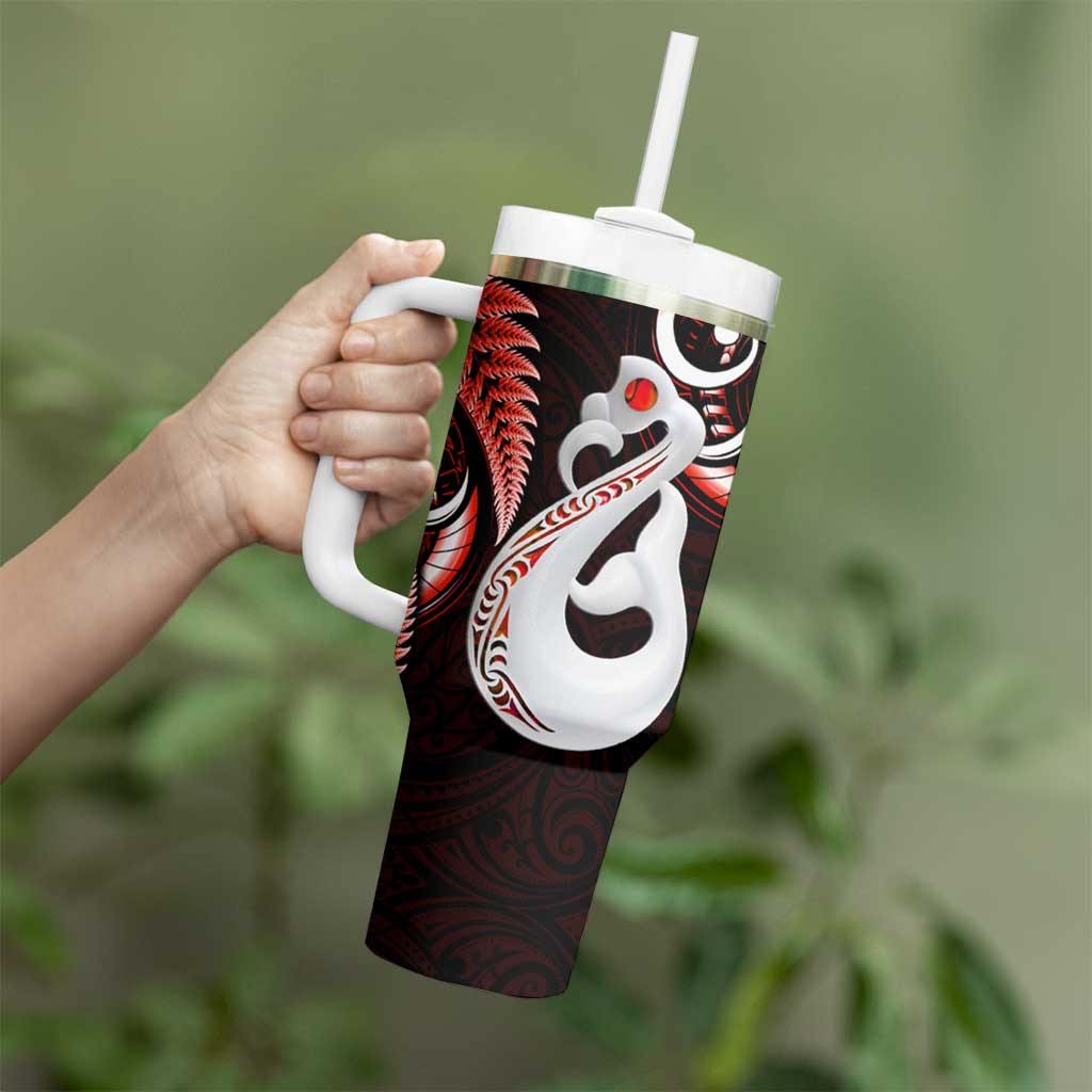 New Zealand Tumbler With Handle Aotearoa Silver Fern With Manaia Maori Unique Red LT14 - Polynesian Pride
