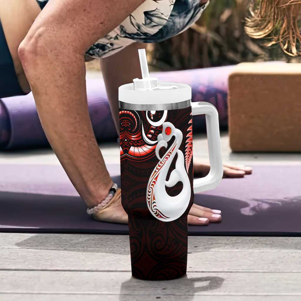 New Zealand Tumbler With Handle Aotearoa Silver Fern With Manaia Maori Unique Red LT14 - Polynesian Pride