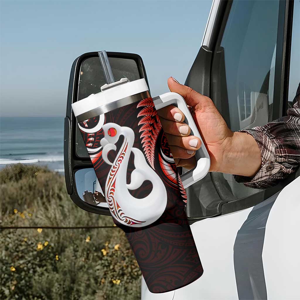 New Zealand Tumbler With Handle Aotearoa Silver Fern With Manaia Maori Unique Red LT14 - Polynesian Pride