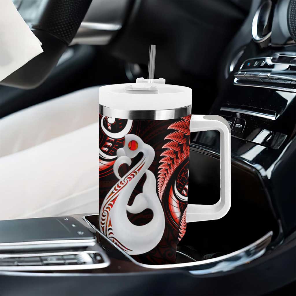 New Zealand Tumbler With Handle Aotearoa Silver Fern With Manaia Maori Unique Red LT14 - Polynesian Pride