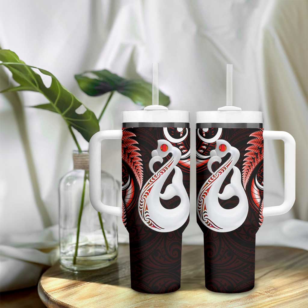 New Zealand Tumbler With Handle Aotearoa Silver Fern With Manaia Maori Unique Red LT14 - Polynesian Pride
