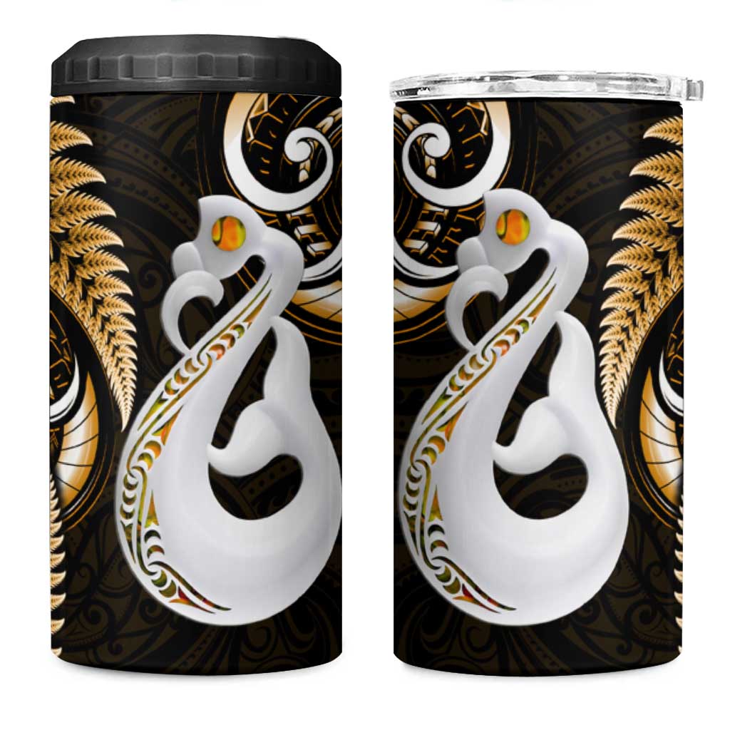 New Zealand 4 in 1 Can Cooler Tumbler Aotearoa Silver Fern With Manaia Maori Unique Gold LT14 One Size: 16 oz Gold - Polynesian Pride