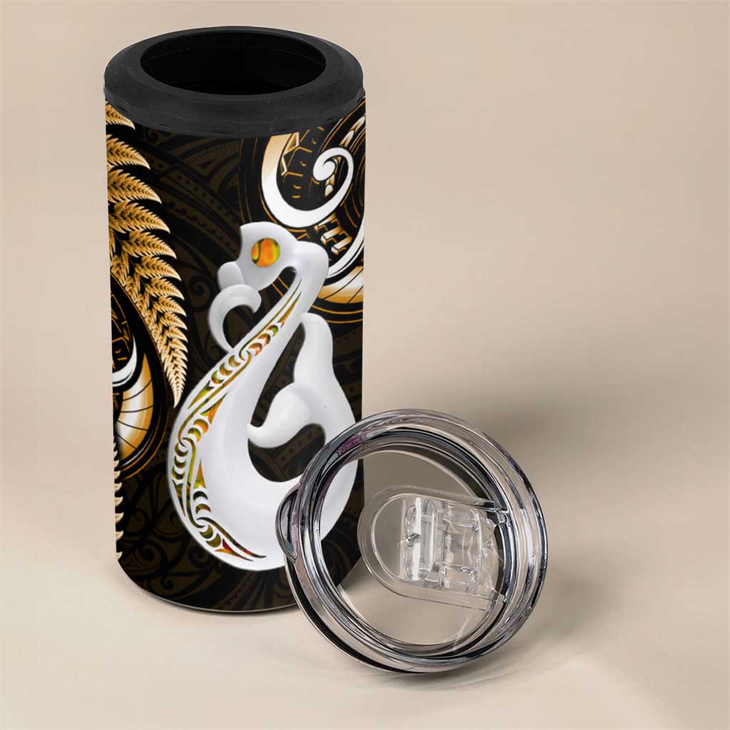 New Zealand 4 in 1 Can Cooler Tumbler Aotearoa Silver Fern With Manaia Maori Unique Gold LT14 - Polynesian Pride