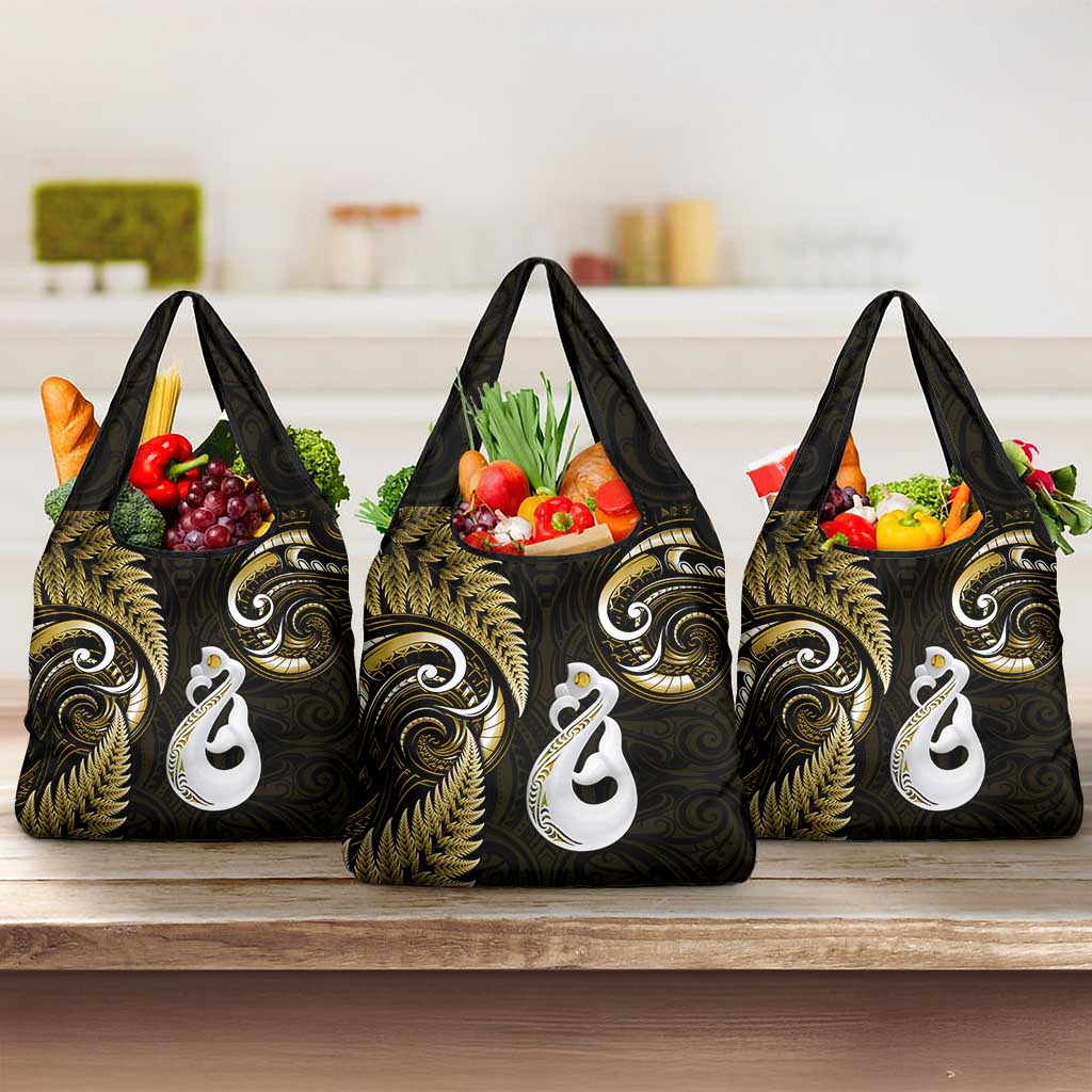 Gold New Zealand Grocery Bag Aotearoa Silver Fern With Manaia Maori LT14 3-pack One Size Gold - Polynesian Pride