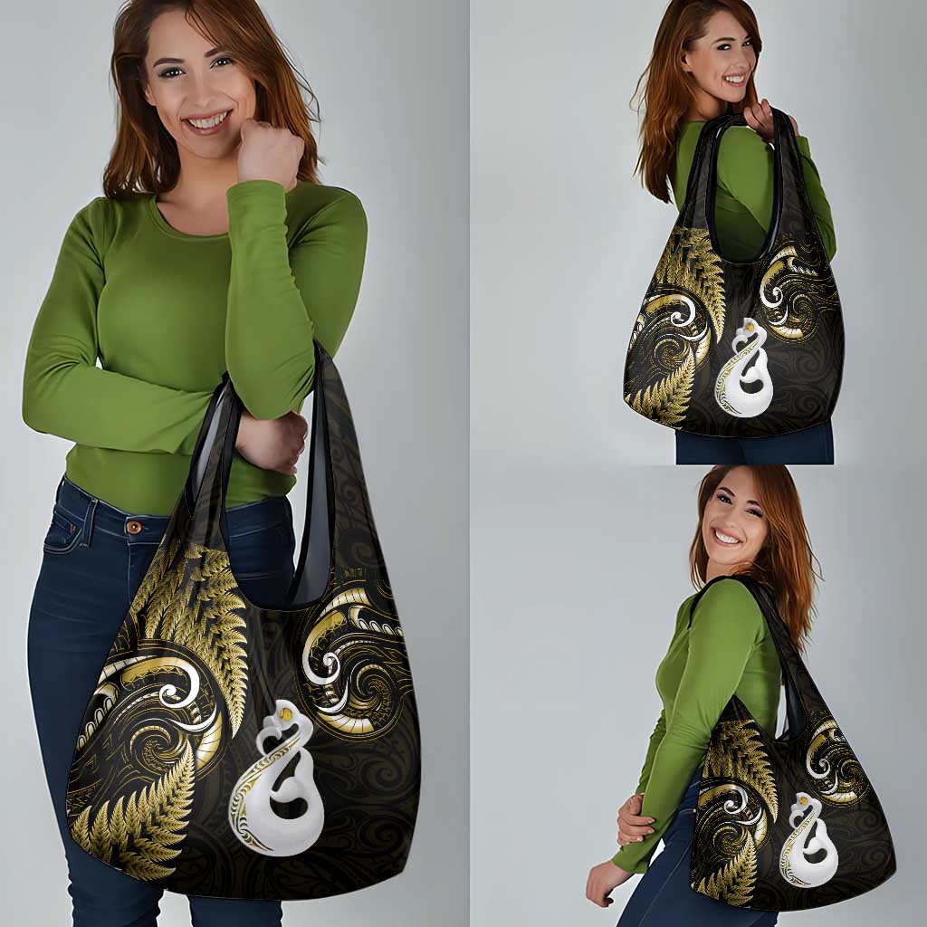 Gold New Zealand Grocery Bag Aotearoa Silver Fern With Manaia Maori LT14 - Polynesian Pride