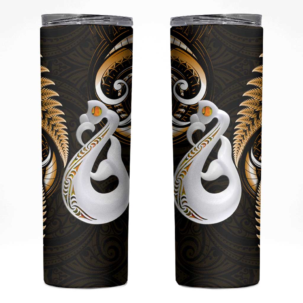 New Zealand Skinny Tumbler Aotearoa Silver Fern With Manaia Maori Unique Gold LT14 Gold - Polynesian Pride