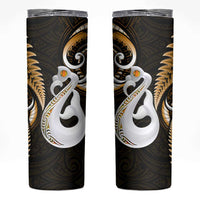 New Zealand Skinny Tumbler Aotearoa Silver Fern With Manaia Maori Unique Gold LT14 Gold - Polynesian Pride
