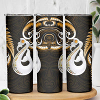 New Zealand Skinny Tumbler Aotearoa Silver Fern With Manaia Maori Unique Gold LT14 - Polynesian Pride
