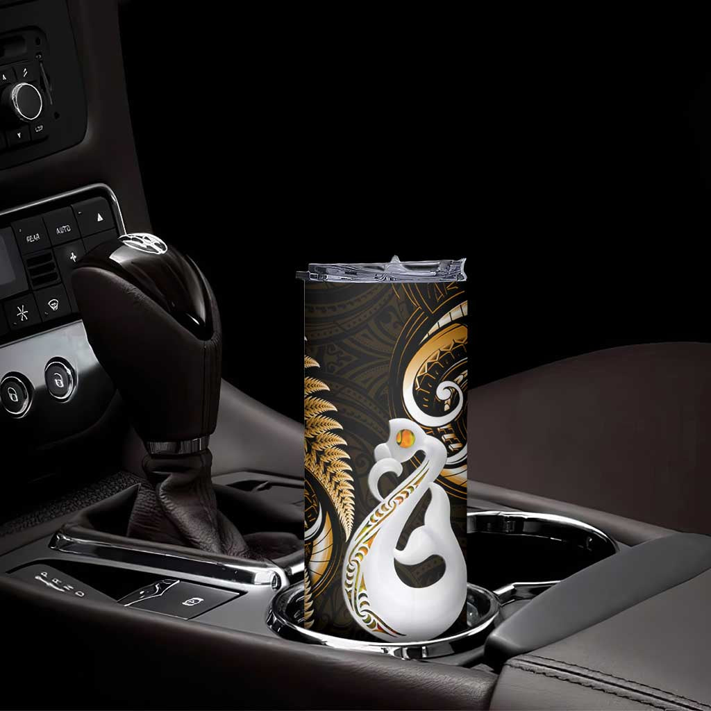 New Zealand Skinny Tumbler Aotearoa Silver Fern With Manaia Maori Unique Gold LT14 - Polynesian Pride