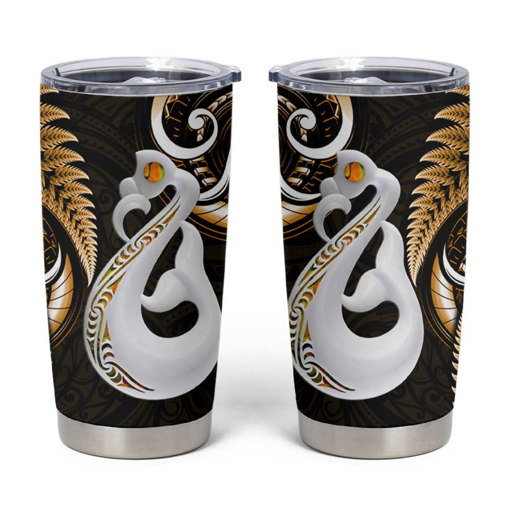 New Zealand Tumbler Cup Aotearoa Silver Fern With Manaia Maori Unique Gold LT14 Gold - Polynesian Pride