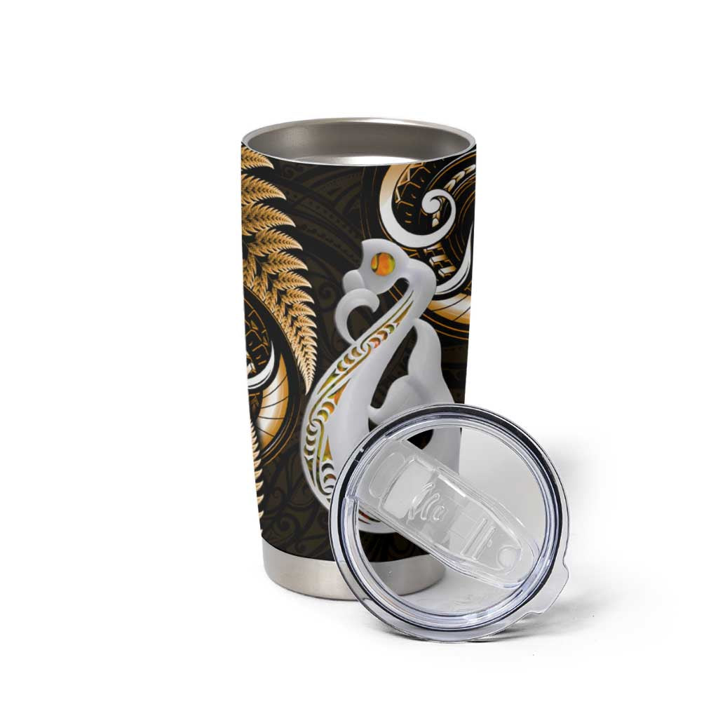 New Zealand Tumbler Cup Aotearoa Silver Fern With Manaia Maori Unique Gold LT14 - Polynesian Pride