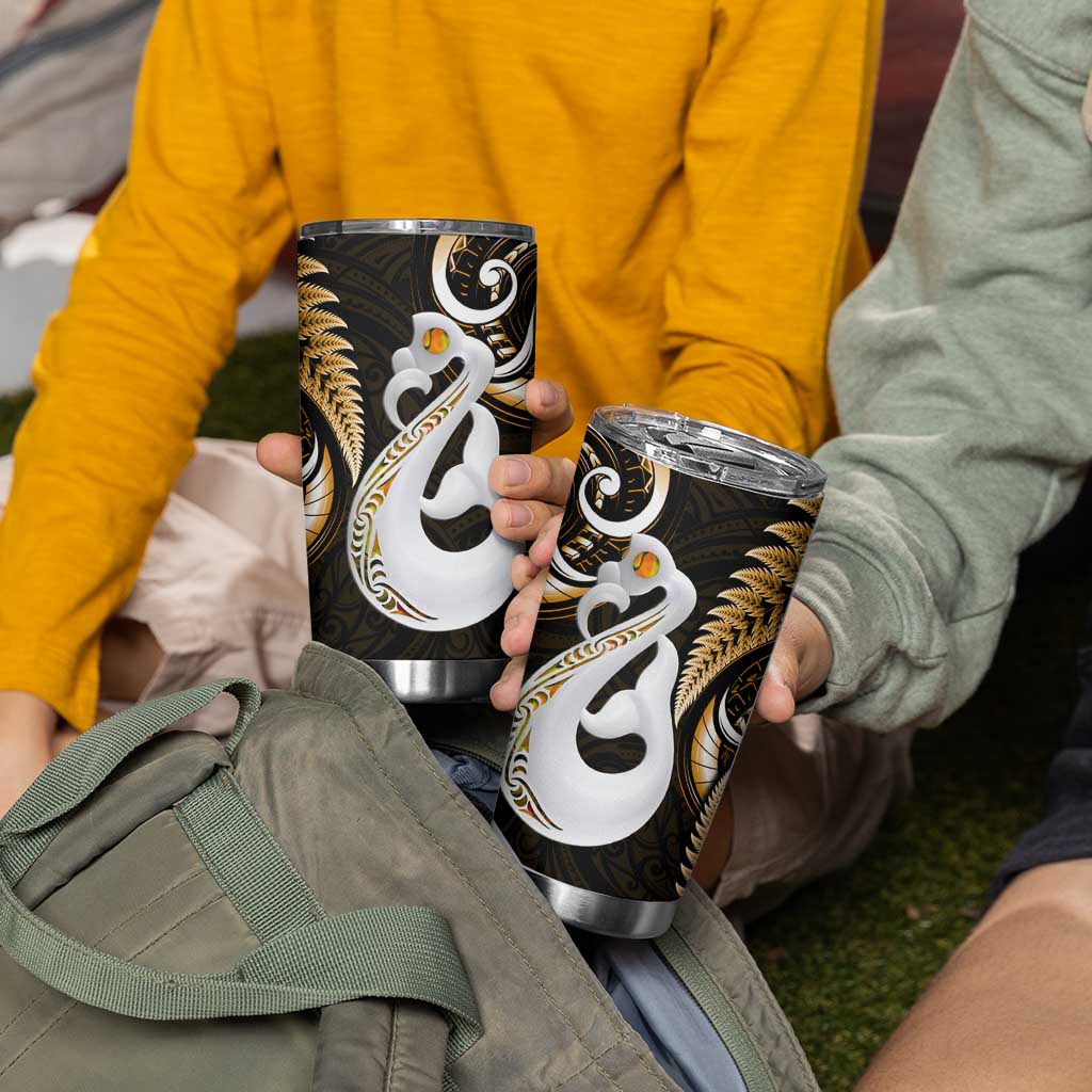 New Zealand Tumbler Cup Aotearoa Silver Fern With Manaia Maori Unique Gold LT14 - Polynesian Pride
