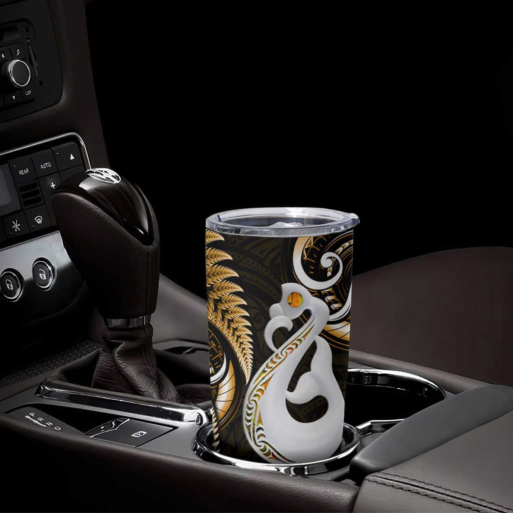 New Zealand Tumbler Cup Aotearoa Silver Fern With Manaia Maori Unique Gold LT14 - Polynesian Pride