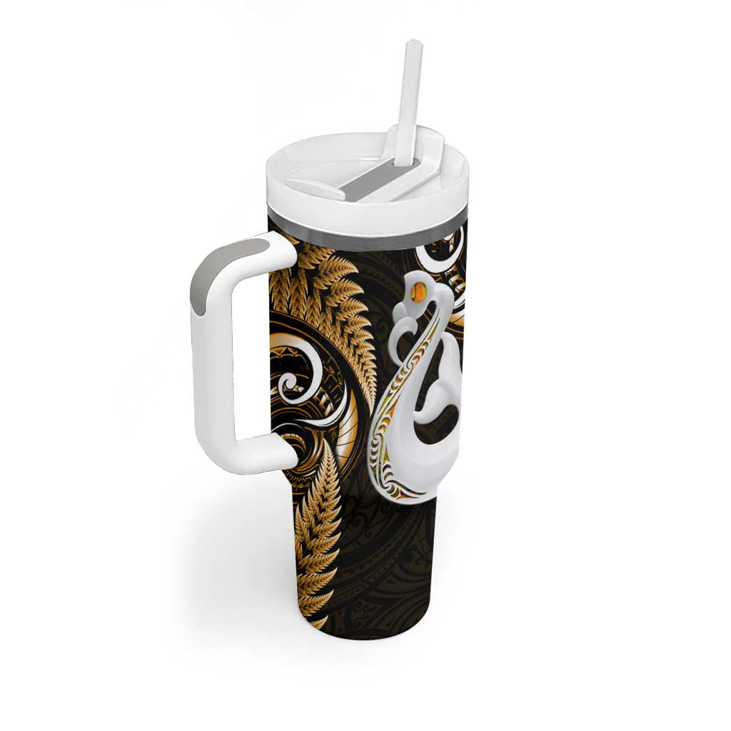 New Zealand Tumbler With Handle Aotearoa Silver Fern With Manaia Maori Unique Gold LT14 - Polynesian Pride