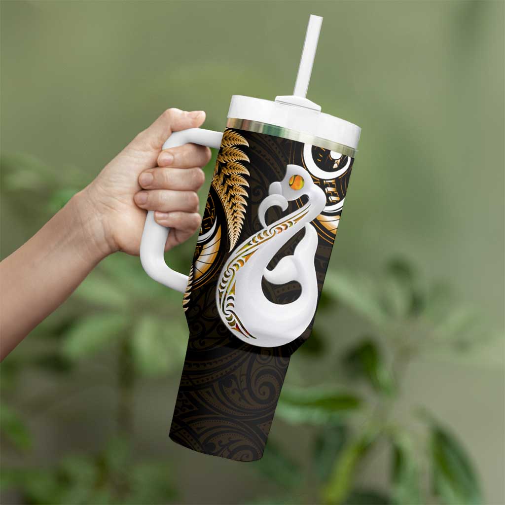 New Zealand Tumbler With Handle Aotearoa Silver Fern With Manaia Maori Unique Gold LT14 - Polynesian Pride