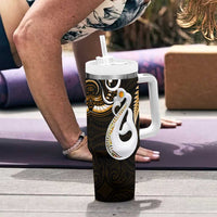 New Zealand Tumbler With Handle Aotearoa Silver Fern With Manaia Maori Unique Gold LT14 - Polynesian Pride