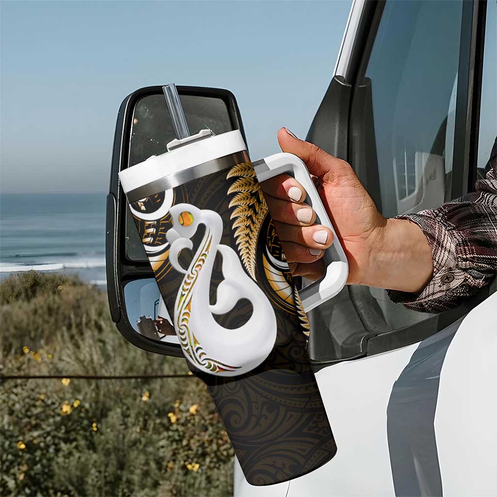 New Zealand Tumbler With Handle Aotearoa Silver Fern With Manaia Maori Unique Gold LT14 - Polynesian Pride