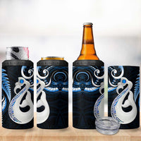 New Zealand 4 in 1 Can Cooler Tumbler Aotearoa Silver Fern With Manaia Maori Unique Blue LT14 - Polynesian Pride