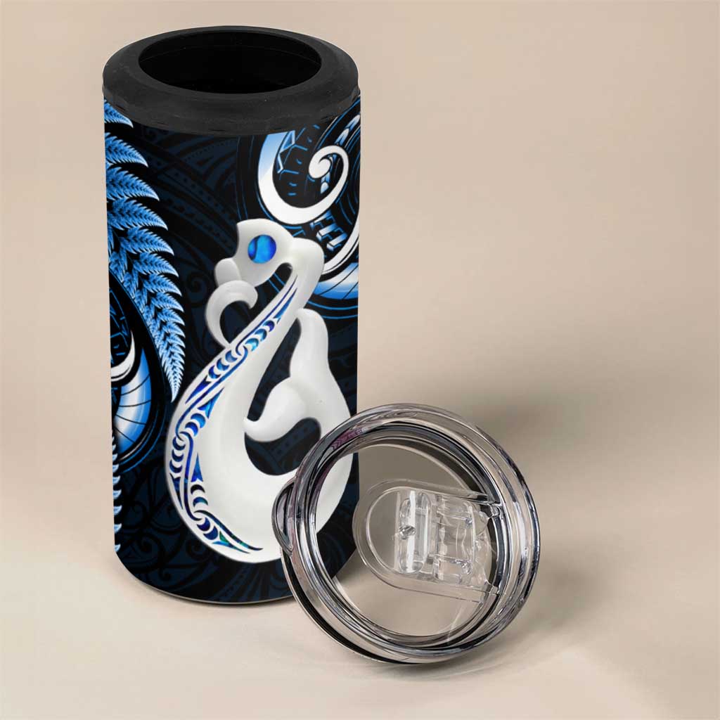 New Zealand 4 in 1 Can Cooler Tumbler Aotearoa Silver Fern With Manaia Maori Unique Blue LT14 - Polynesian Pride