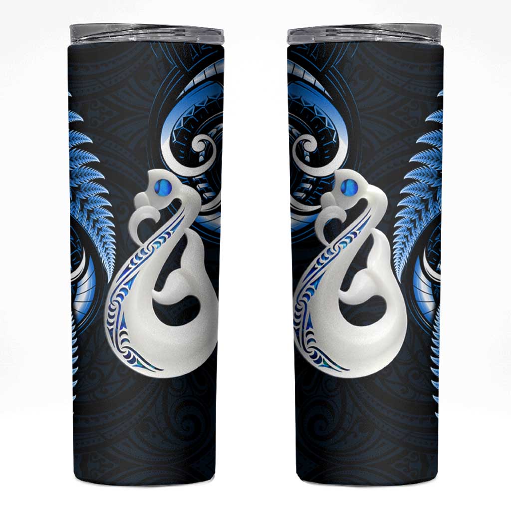 New Zealand Skinny Tumbler Aotearoa Silver Fern With Manaia Maori Unique Blue LT14 Blue - Polynesian Pride