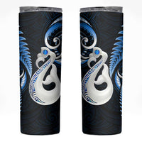 New Zealand Skinny Tumbler Aotearoa Silver Fern With Manaia Maori Unique Blue LT14 Blue - Polynesian Pride