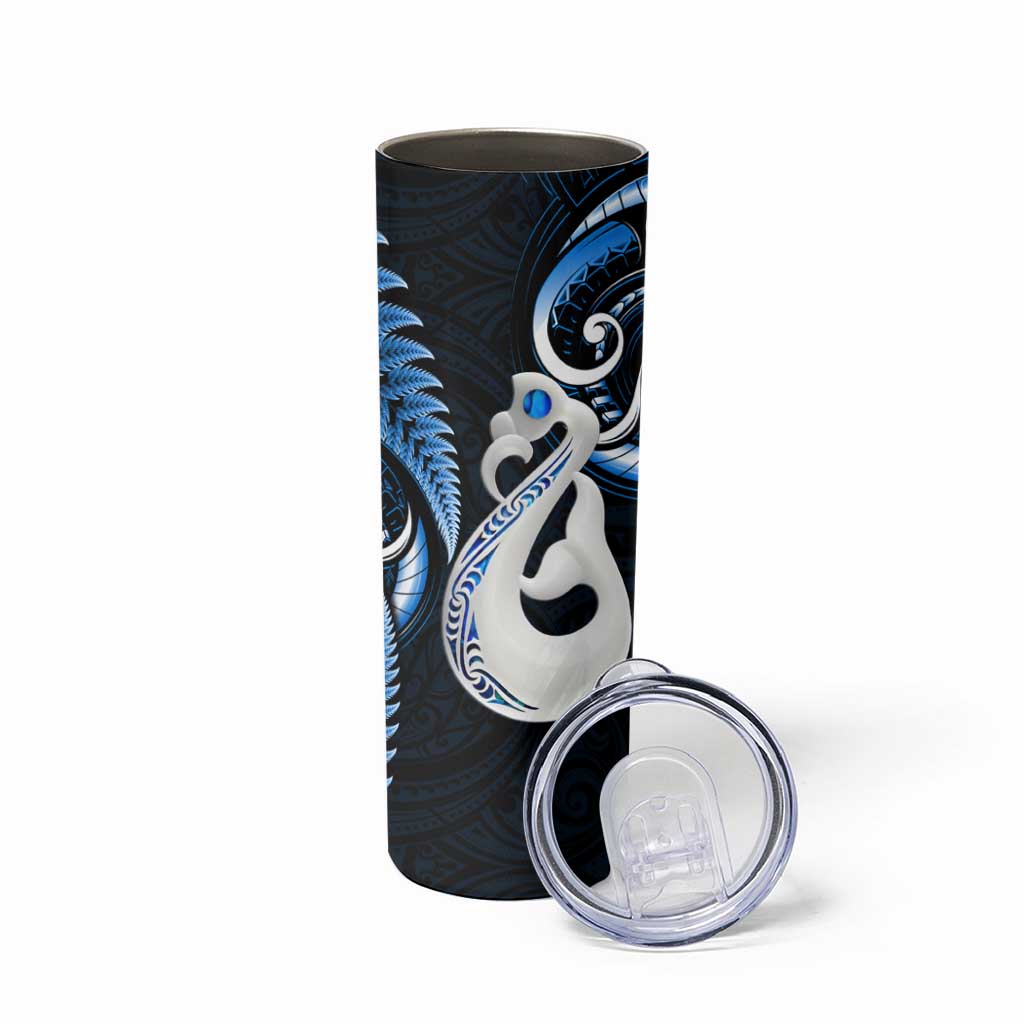 New Zealand Skinny Tumbler Aotearoa Silver Fern With Manaia Maori Unique Blue LT14 - Polynesian Pride