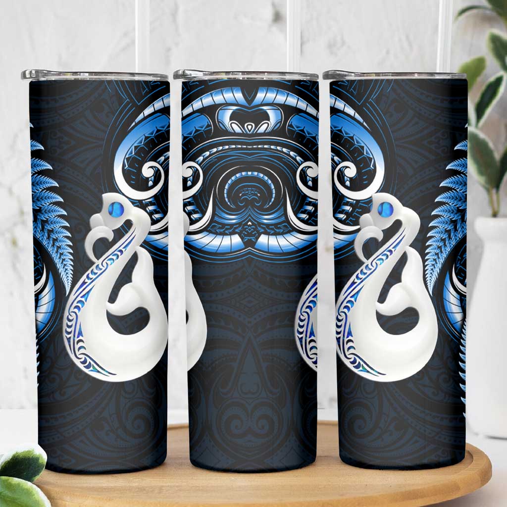 New Zealand Skinny Tumbler Aotearoa Silver Fern With Manaia Maori Unique Blue LT14 - Polynesian Pride