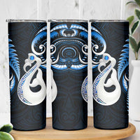 New Zealand Skinny Tumbler Aotearoa Silver Fern With Manaia Maori Unique Blue LT14 - Polynesian Pride