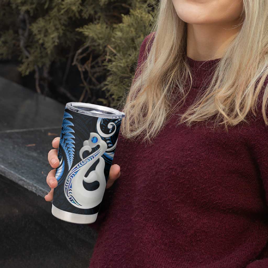 New Zealand Tumbler Cup Aotearoa Silver Fern With Manaia Maori Unique Blue LT14 - Polynesian Pride