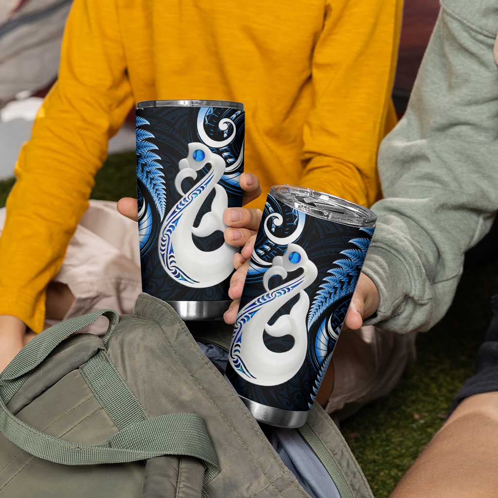 New Zealand Tumbler Cup Aotearoa Silver Fern With Manaia Maori Unique Blue LT14 - Polynesian Pride