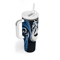 New Zealand Tumbler With Handle Aotearoa Silver Fern With Manaia Maori Unique Blue LT14 - Polynesian Pride
