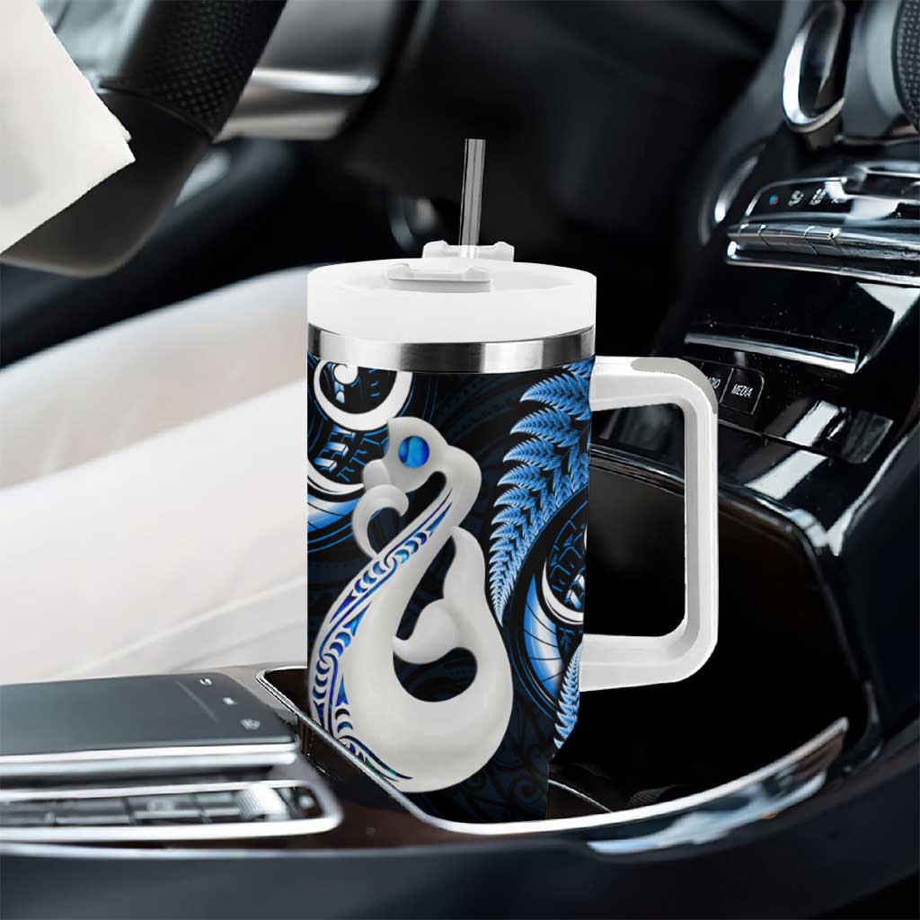 New Zealand Tumbler With Handle Aotearoa Silver Fern With Manaia Maori Unique Blue LT14 - Polynesian Pride