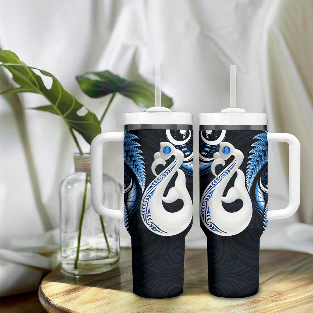 New Zealand Tumbler With Handle Aotearoa Silver Fern With Manaia Maori Unique Blue LT14 - Polynesian Pride