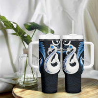 New Zealand Tumbler With Handle Aotearoa Silver Fern With Manaia Maori Unique Blue LT14 - Polynesian Pride