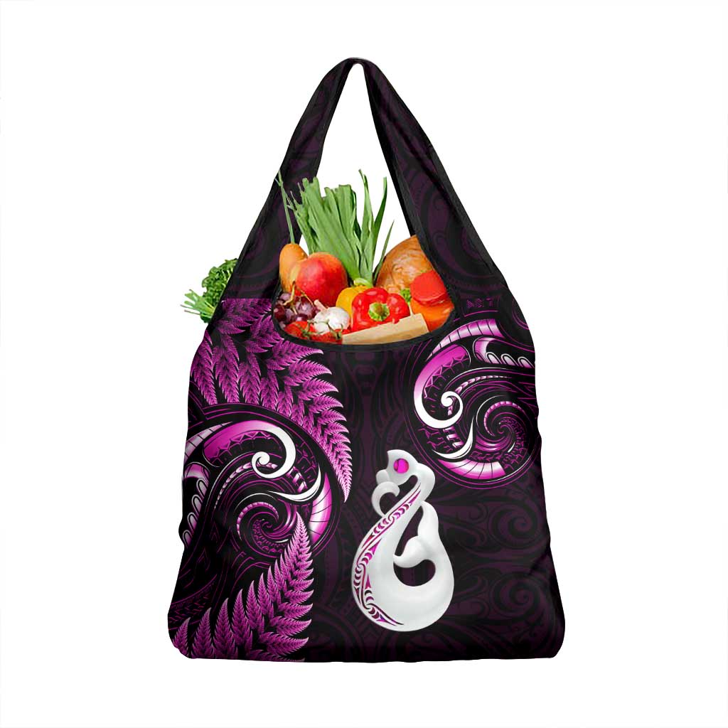 Pink New Zealand Grocery Bag Aotearoa Silver Fern With Manaia Maori LT14 1-pack One Size Pink - Polynesian Pride