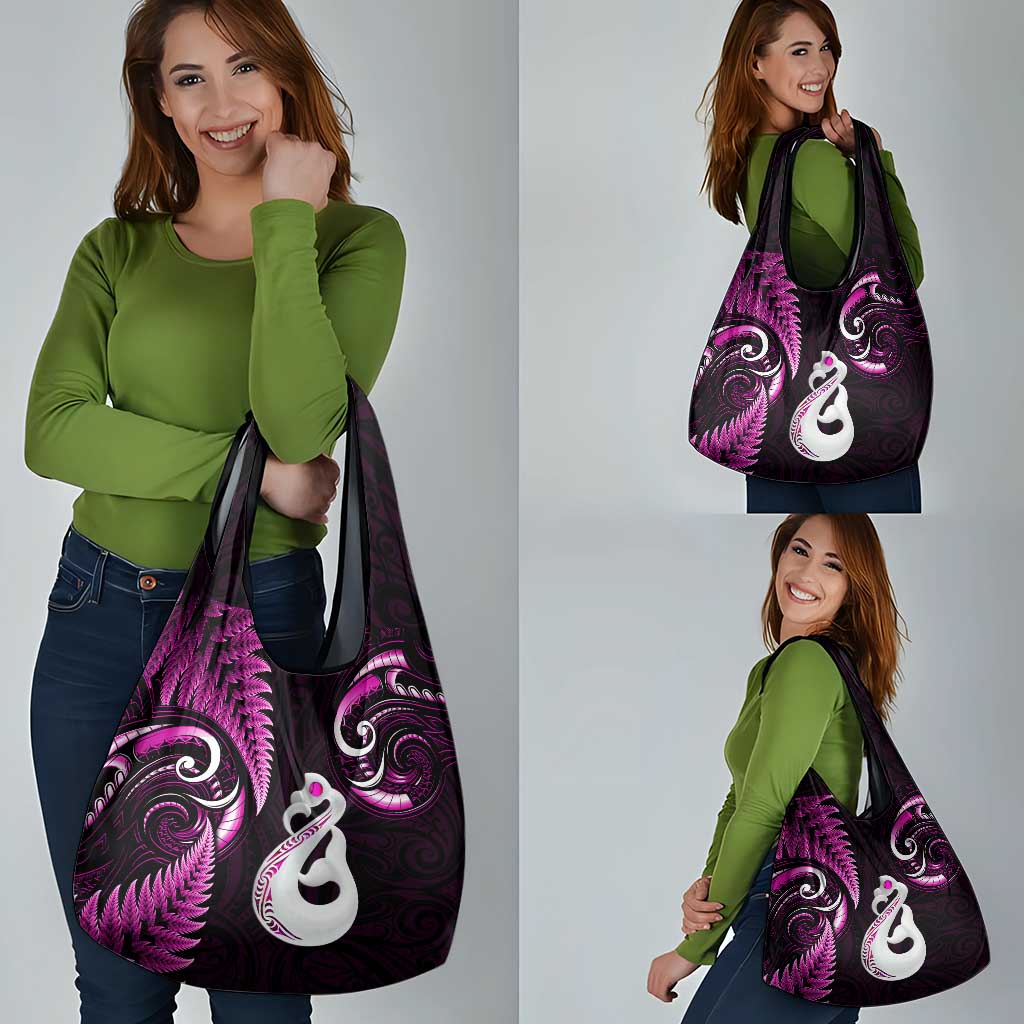 Pink New Zealand Grocery Bag Aotearoa Silver Fern With Manaia Maori LT14 - Polynesian Pride